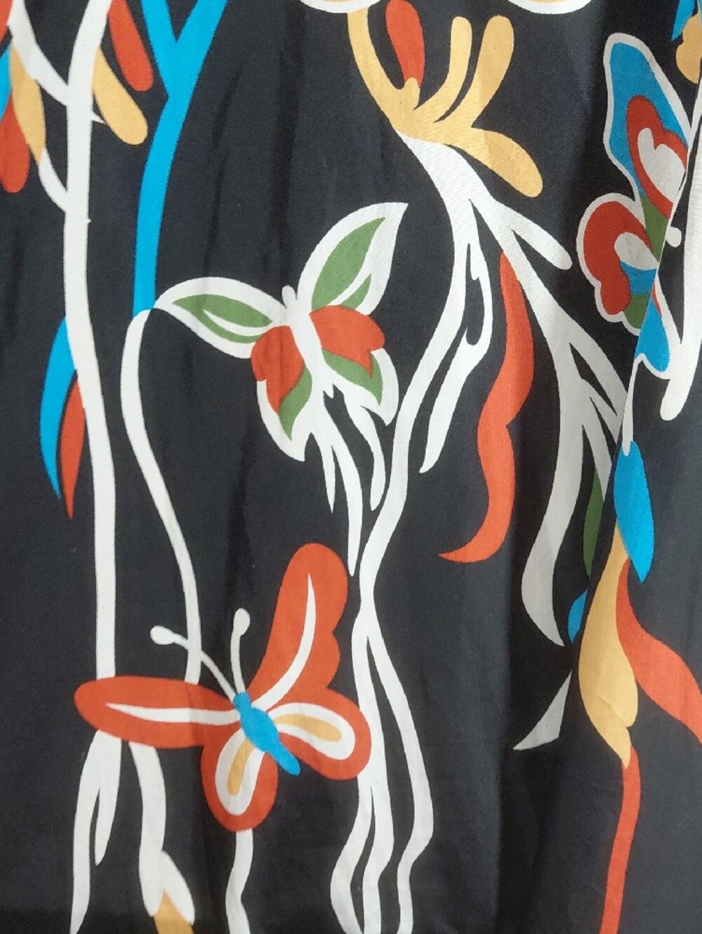 Black Caftan with Colorful Floral & Butterfly Print One Size - Picture 8 of 8